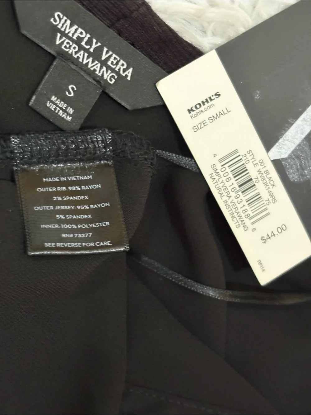 Simply Vera Vera Wang Black Waterfall Vest Size Small NWT Sheer Draped Layering